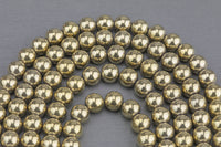 Titanium Pyrite- Light Gold Metallic HEMATITE Beads. Round Smooth. 2mm,3mm, 4mm, 6mm, 8mm,10mm or 12mm. Full Strand 16". AAA Quality