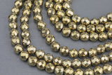 Titanium Pyrite- PYRITE-COLOR Light Gold Hematite Faceted Round 2mm, 3mm, 4mm, 6mm, 8mm-Full Strand 15.5 inch Strand