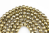 Titanium Pyrite- PYRITE-COLOR Light Gold Hematite Faceted Round 2mm, 3mm, 4mm, 6mm, 8mm-Full Strand 15.5 inch Strand