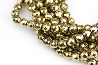 Titanium Pyrite- PYRITE-COLOR Light Gold Hematite Faceted Round 2mm, 3mm, 4mm, 6mm, 8mm-Full Strand 15.5 inch Strand