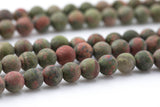 Natural Unakite Unikite Jasper Matt Round 6mm, 8mm, 10mm, 12mm- Full 15.5 Inch Strand- Gemstone Beads