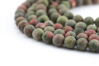 Natural Unakite Unikite Jasper Matt Round 6mm, 8mm, 10mm, 12mm- Full 15.5 Inch Strand- Gemstone Beads