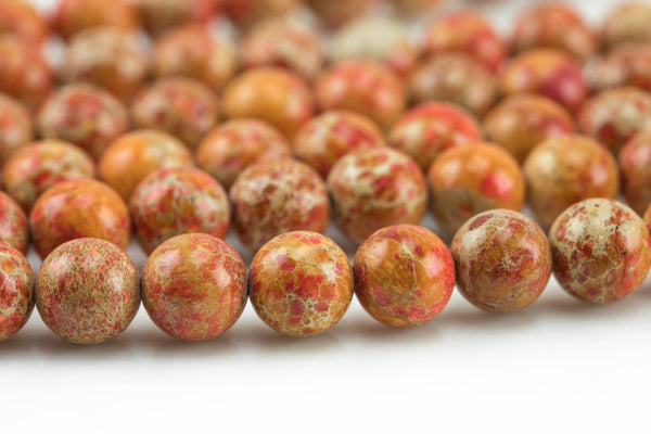 Orange AFRICAN Sea Sediment Jasper smooth round sizes 4mm, 6mm, 8mm, 10mm, 12mm- Full 15.5 Inch Strand- Smooth Gemstone Beads