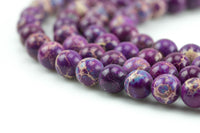 Natural Purple AFRICAN Sea Sediment Jasper smooth round sizes, 4mm, 6mm, 8mm, 10mm, 12mm- Full 15.5 Inch Strand- Wholesale Price Smooth