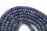 Natural Sapphire in full strands, Faceted Roundel- 4x6mm- Full 18 Inch strand AAA Quality Gemstone Beads