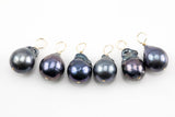 USA Gold Filled Black Baroque Pearls Peacock Charms Drop Pendant Handmade Approx. 11-12mm. Made with Freshwater Pearl and Gold Filled Wire