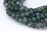 Natural Moss Grass Agate Beads Grade AAA Round- 4mm, 6mm, 8mm, 10mm, 12mm- Full 15.5 Inch Strand AAA Quality Smooth Gemstone Beads