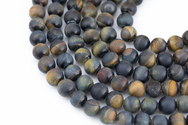 Natural Dark Colored Tiger's Eye Tiger Eye Matte Round Beads, Full Strand 6mm, 8mm, 10mm, or 14mm Beads- Full 15.5" Gemstone Beads