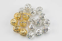 Spacers Rhinestone Filigree Balls High Quality 10mm 12mm 14mm 16mm RHINESTONE Filigree- Gunmetal, Gold, and Silver - AAA Quality 100 pcs.