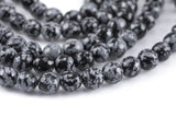 Natural Faceted Snowflake Obsidian High Quality in Faceted Round- 4mm, 6mm, 8mm, 10mm, 12mm- Full 15.5 Inch Strand Gemstone Beads