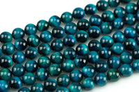 GRADE A TOP QUALITY Tiger's Eye Tiger eye Tiger-Eye - 6mm 8mm 10mm - Round - Full 15.5" Strands- Azure Blue Smooth Gemstone Beads