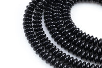 Natural Black Onyx , High Quality in Saucer Roundel, 6mm and 8mm AAA Quality Smooth Gemstone Beads Thin Roundel