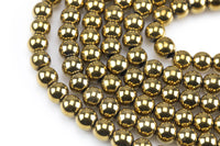 Titanium Gold Metallic HEMATITE Beads. Round Smooth. 2mm,3mm, 4mm, 6mm, 8mm,10mm or 12mm. Full Strand 16 Inch Strand- Wholesale Pricing