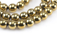 Titanium Gold Metallic HEMATITE Beads. Round Smooth. 2mm,3mm, 4mm, 6mm, 8mm,10mm or 12mm. Full Strand 16 Inch Strand- Wholesale Pricing