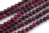 A Natural Fuchsia Tiger's Eye Round Tigers Eye Tiger Eye Tigereye, 6mm 8mm 10mm 12mm 14mm 15.5" Smooth Gemstone Beads