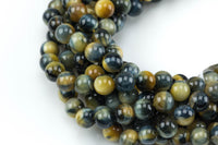 Natural Gold Blue Tiger's Eye Tiger Eye Round Beads High Quality, Full Strand 6mm, 8mm, 10mm, or 14mm Beads Smooth Gemstone Beads