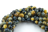 Natural Gold Blue Tiger's Eye Tiger Eye Round Beads High Quality, Full Strand 6mm, 8mm, 10mm, or 14mm Beads Smooth Gemstone Beads