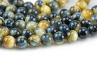 Natural Gold Blue Tiger's Eye Tiger Eye Round Beads High Quality, Full Strand 6mm, 8mm, 10mm, or 14mm Beads Smooth Gemstone Beads