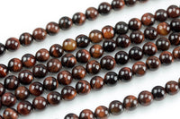 Natural Round Red Tiger's Eye Tigereye Tiger eye, High Quality, 6mm, 8mm, 10mm, 12mm- Full 15.5 Inch Gemstone Beads