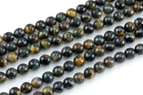 Natural Dark Color Tiger's Eye Faceted Round, Full Strand, 6mm, 8mm, 10mm, or 12mm Beads-Full Strand 15.5 inch Strand Gemstone Beads