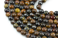 Natural Round Tiger-Iron, High Quality in Faceted Round, 6mm, 8mm, 10mm, 12mm- Full 15.5 Inch Strand Gemstone Beads