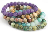 BRACELETS NATURAL Gemstone 6mm 8mm Matte Stackable Round Gemstone Jade Bracelets - Handmade - WHOLESALE - 8mm 7” - 7.5" Bracelet