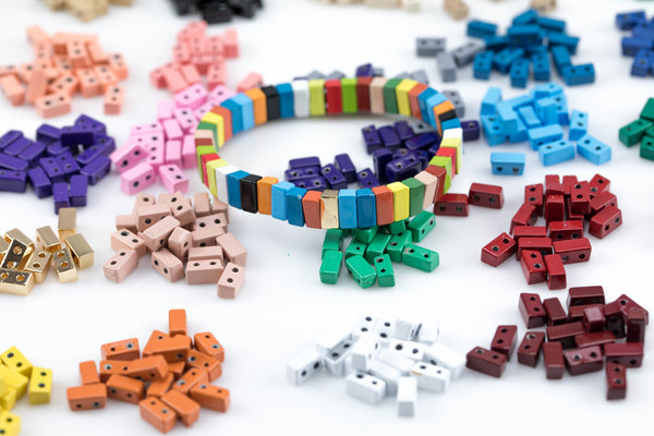 Enamel Beads, Rectangular 2-Hole Beads for Rings or Bracelets, Trendy Jewelry Making Supplies, 5/10 pcs Per Order- 24 colors