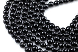 Natural Black Tourmaline Beads Round, 6mm, 8mm, 10mm- Full 15.5 inch strand Smooth Gemstone Beads