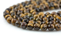 Natural A QUALITY Tiger's Eye Faceted Round, Full Strand, 4mm, 6mm, 8mm, 10mm, or 12mm Beads-Full Strand 15.5 inch Strand Gemstone Beads