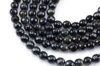 Natural Obsidian, High Quality in Faceted Round AAA Quality Gemstone Beads