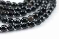 Natural Obsidian, High Quality in Faceted Round AAA Quality Gemstone Beads