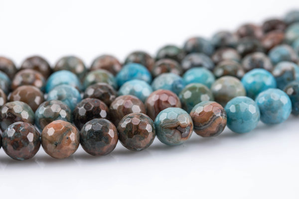 Natural DK Blue Mexican Crazy Laced Agate Faceted Round 4mm, 6mm, 8mm, 10mm, 12mm, 14mm -Full Strand 15.5 inch Strand Gemstone Beads