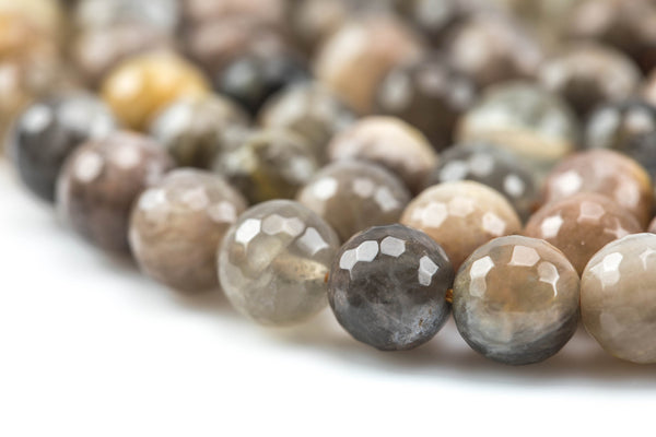 Natural Faceted Dark Chocolate Moonstone - High Quality in Round Beads - 4mm, 6mm, 8mm, 10mm, 12mm- Full 15.5 Inch Strand !!! Gemstone Beads