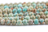 Natural Pale Teal AFRICAN Sea Sediment Jasper smooth round sizes 4mm, 6mm, 8mm, 10mm, 12mm- Full 15.5 Inch Strand- Smooth Gemstone Beads