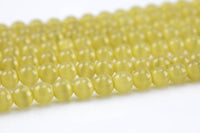 Cats Eye- Selenite Quartz- High Quality in Smooth Round, 4mm, 6mm, 8mm, 10mm, 12mm- Full Strand 15.5 inches Long- Yellow