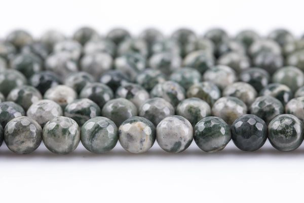 Natural Green Zebra Jasper Beads Grade AAA Faceted Round 8mm 10mm 15.5"-16" Strands Gemstone Beads