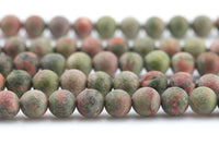 Natural Unakite Unikite Jasper Matt Round 6mm, 8mm, 10mm, 12mm- Full 15.5 Inch Strand- Gemstone Beads