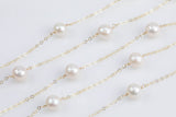 Gold Filled Satellite Freshwater Pearl 6-7mm Round Pearl Rosary Chain, Wholesale, BULK Low Price, Chain by foot Permanent Jewelry Chain