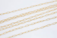 USA MADE Gold Filled Paper Clip Chain Twisted Texturized Tubed Chain, Elongated Oval Chain,6 x 2.5 mm links, Wholesale, BULK, Chain by foot