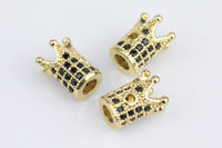 Cubic Zirconia Rhinestone Pave Small Crown 6x10m CZ - Gold, Rose Gold, Gunmetal and Clear - Clear and Black Rhinestones