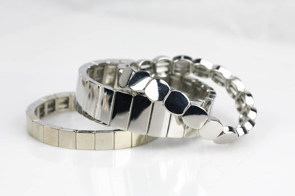 Large Stretchy Bracelet-Rhodium Stack- 7-7.5- Wholesale Pricing Enamel Beads