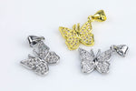 2 pcs Butterfly CZ Gold and Silver Pave Small Charm