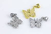 2 pcs Butterfly CZ Gold and Silver Pave Small Charm