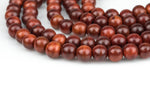 Natural Red Rajakayu Wood. 6mm or 8mm or 10mm Round. Full Strand Gemstone Beads