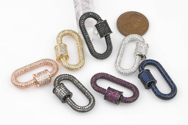 Gold Plated White Gold Gunmetal Rose Gold Plated CZ Pave Screw Clasps 14*28mm 1pc Different Color Selection