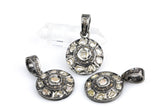Pave REAL DIAMOND set in sterling silver--Polki Diamond Disc -21mm
