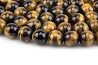 Natural AAA Quality Tiger's Eye Beads smooth round sizes 6mm 8mm 10mm 12mm High Quality Full Strand 15.5 inch Strand Gemstone Beads