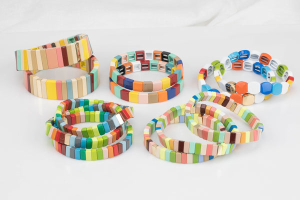 Stretchy Bracelet- Mixed Multicolor Multi Colors - 7-7.5- Wholesale Pricing Enamel Beads