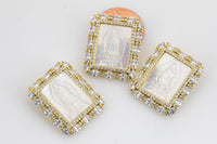 Mother of Pearl Saint Mother Mary Rectangular Pedant - Natural Mother of Pearl Bezeled with CZ Paves 1 pc 20x24mm