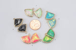 Fan Shaped Teardrop Charms- Opal Style- 2 Pairs per order- Fan-18x19mm